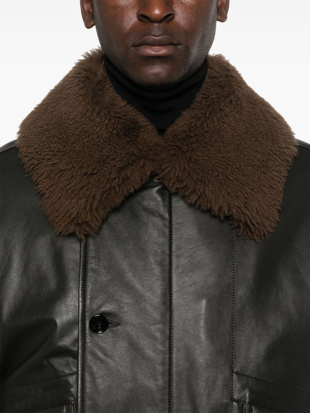 Shop Lemaire Leather Padded Jacket In Brown