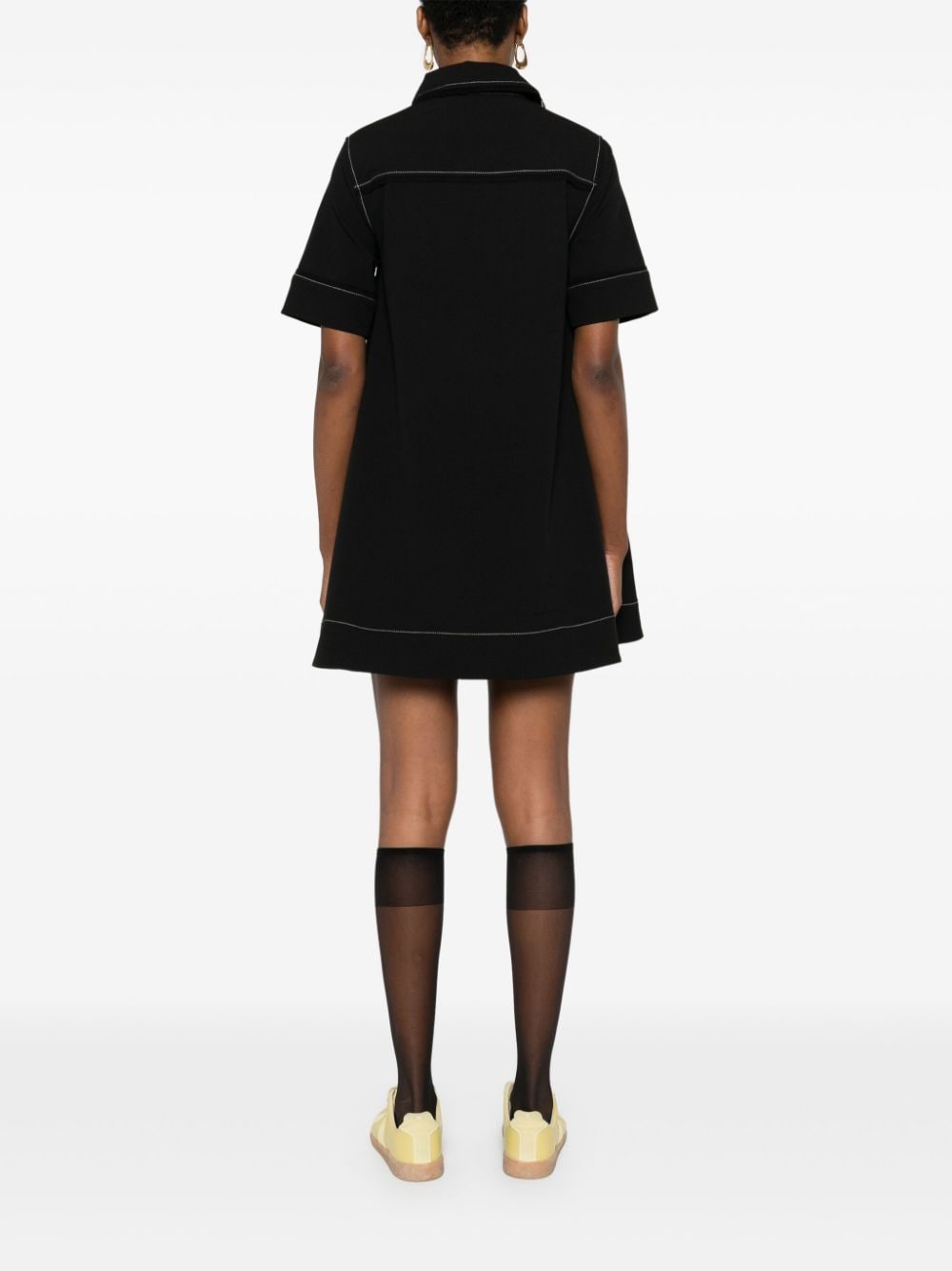 Shop Ganni Crepe Mini Dress In Black