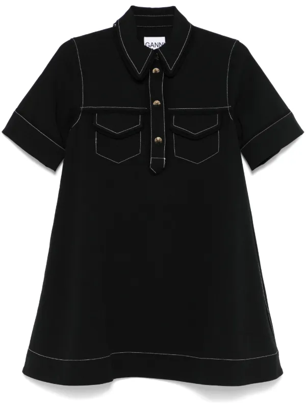 ganni crepe mini dress GANNI: Black Bonded Crepe Minidress