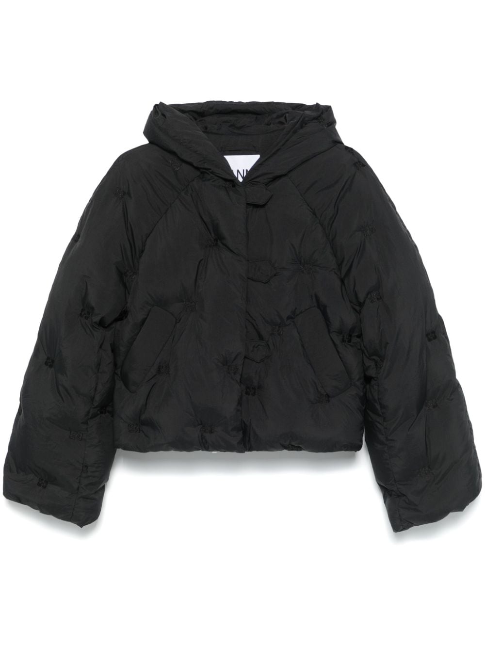 Shop Ganni Monogram-embroidered Puffer Jacket In Schwarz