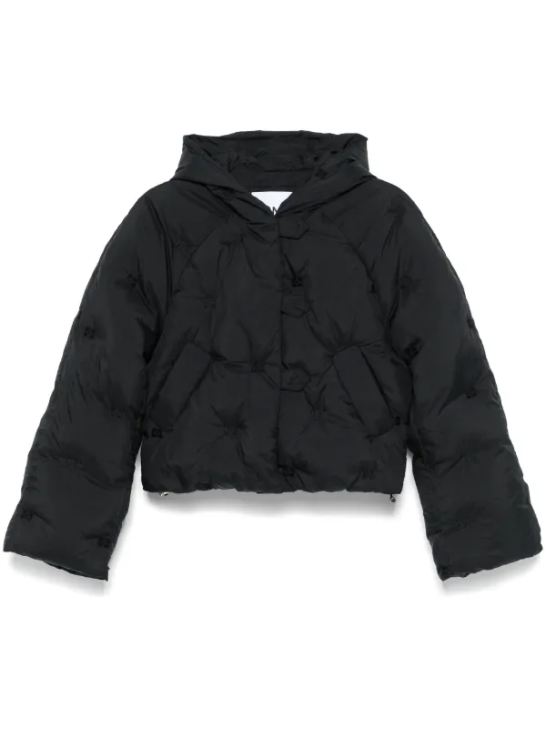 GANNI monogram embroidered Puffer Jacket Black FARFETCH CA