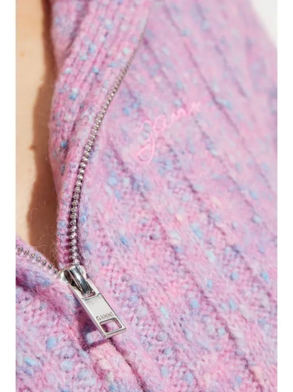GANNI high-neck zip-up Cardigan | Pink | FARFETCH