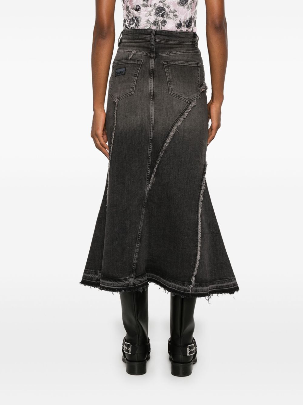 Shop Ganni Frayed Midi Skirt In Schwarz