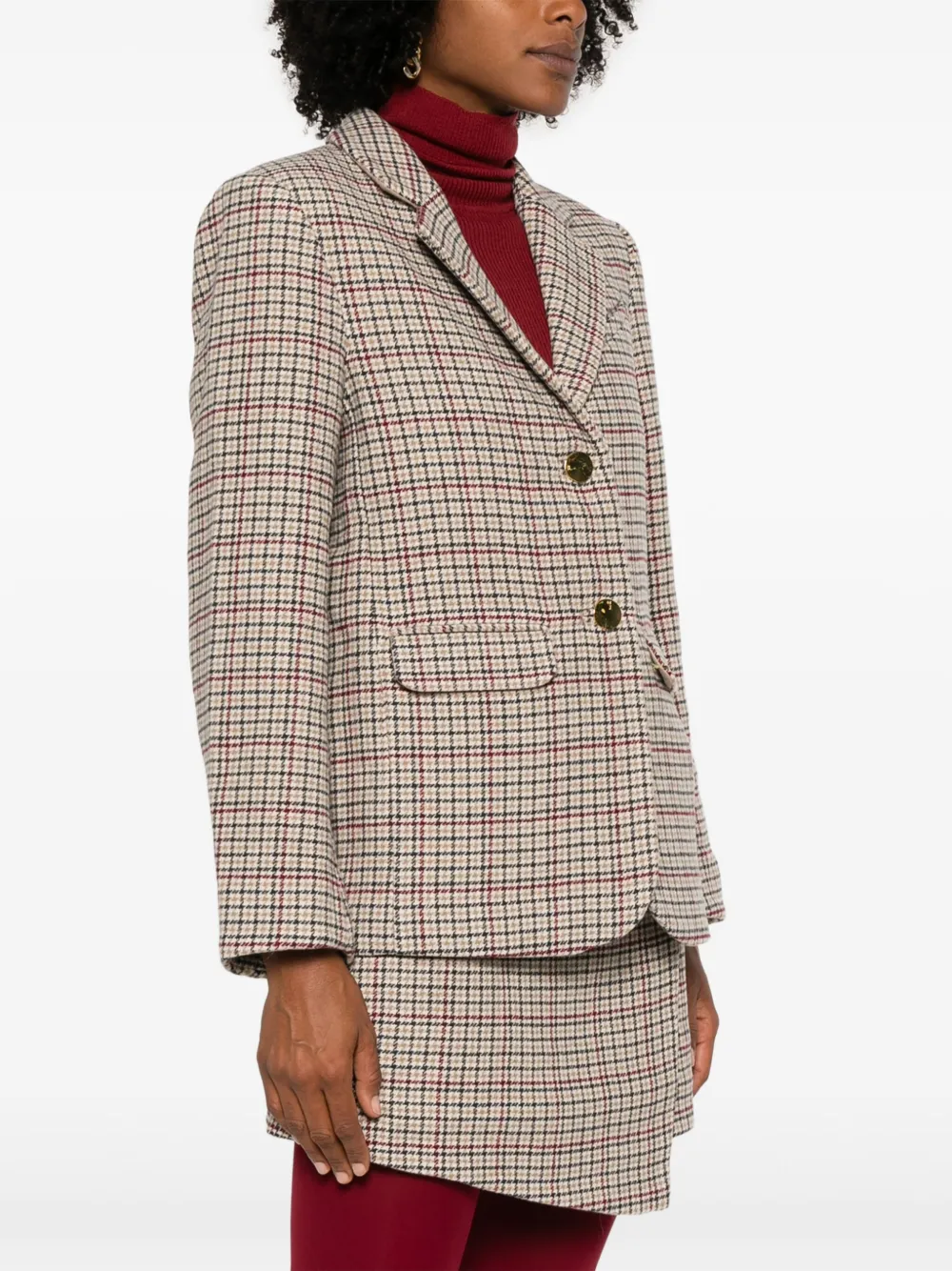 GANNI Geruite blazer Beige