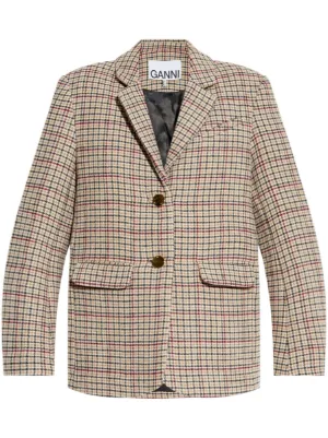 ganni テーラードジャケット GANNI/ガニー】Check Wool Mix Oversized Blazer：ジャケット