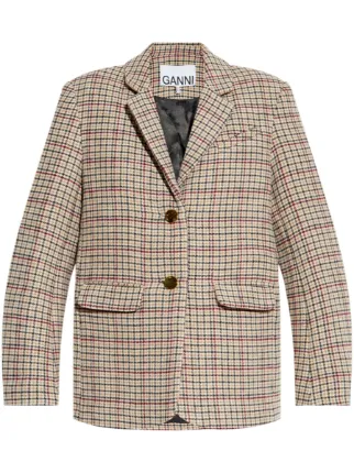 GANNI チェック柄 テーラードジャケット GANNI チェック ジャケット | ニュートラル | FARFETCH JP