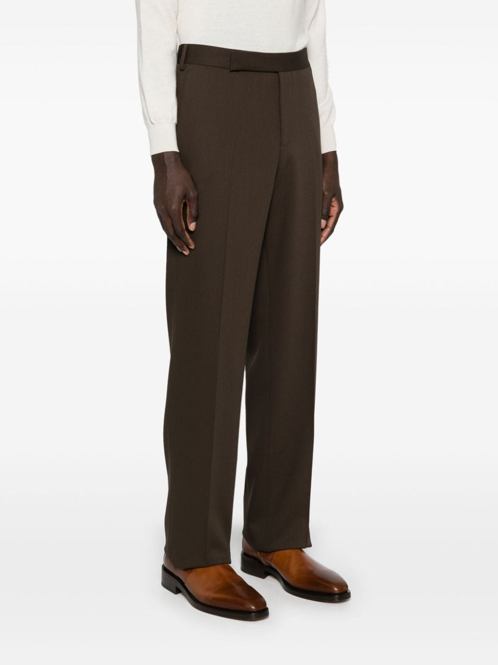 Shop Lardini Pressed Crease Trousers In Brown