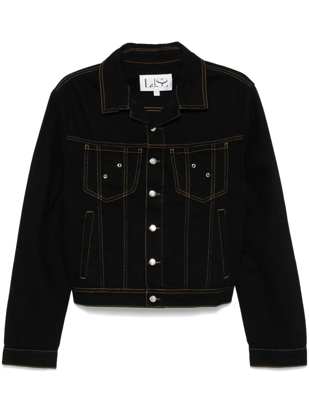 White denim jacket with black stitching outlet