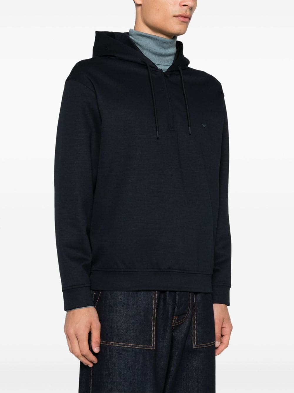 Shop Emporio Armani Embroidered-logo Hoodie In Blue