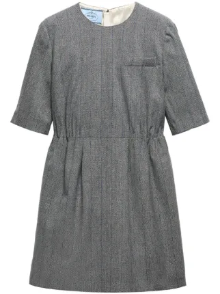 【プラダ・PRADA】Wool pinstriped mini-dress Prada Pinstriped Wool Minidress | Grey | FARFETCH BH