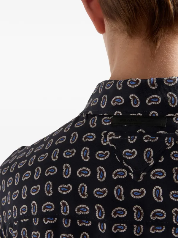 Prada Printed Twill Silk Shirt | Blue | FARFETCH CA