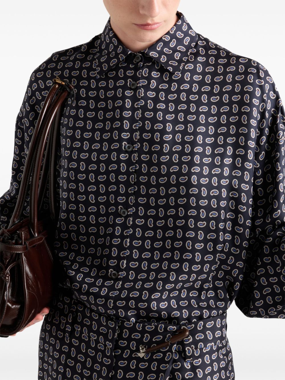 Shop Prada Printed Twill Silk Shirt In Blue