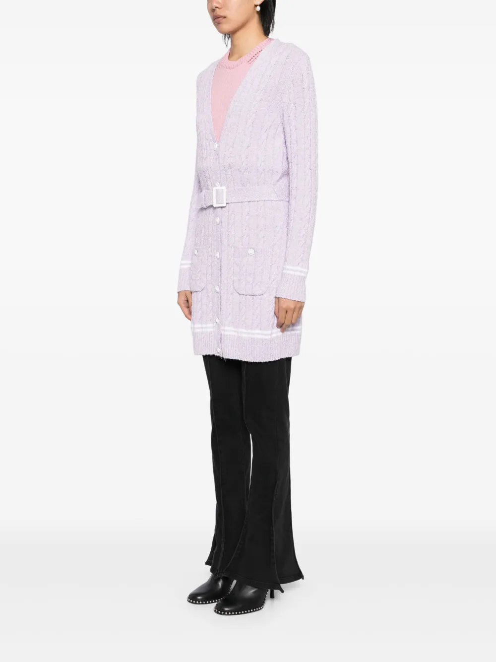 Pre-owned Chanel 2000 V-neck Long Cardigan In Purple