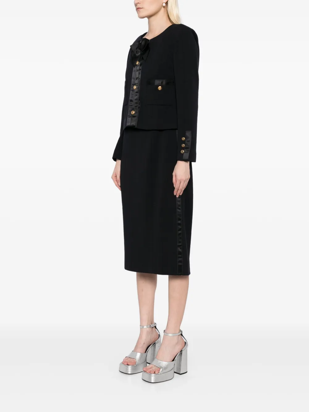 Pre-owned Chanel 1990 Wool Skirt Set In Black
