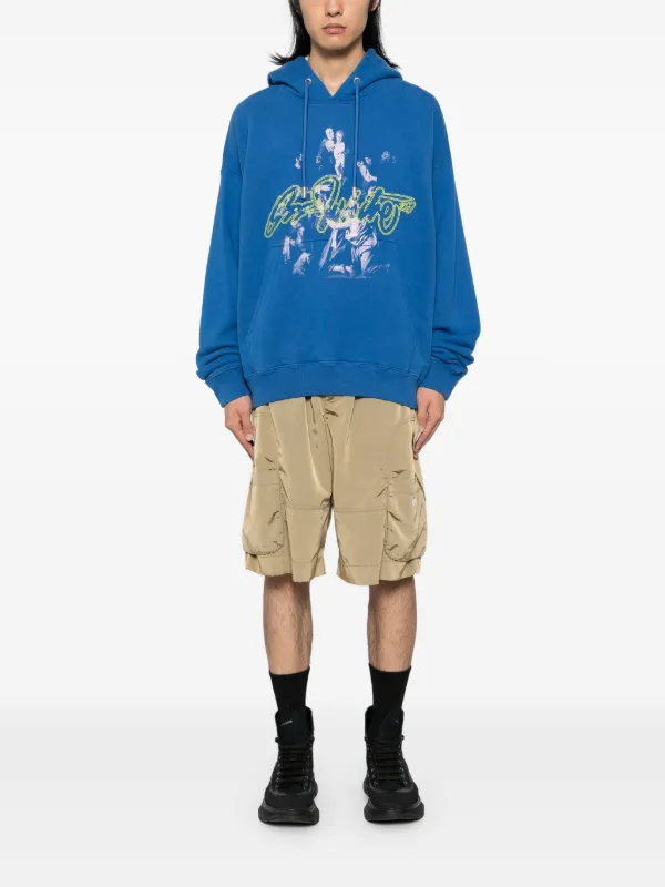 Off-White Graphic Print Cotton Hoodie | Blue | FARFETCH GE