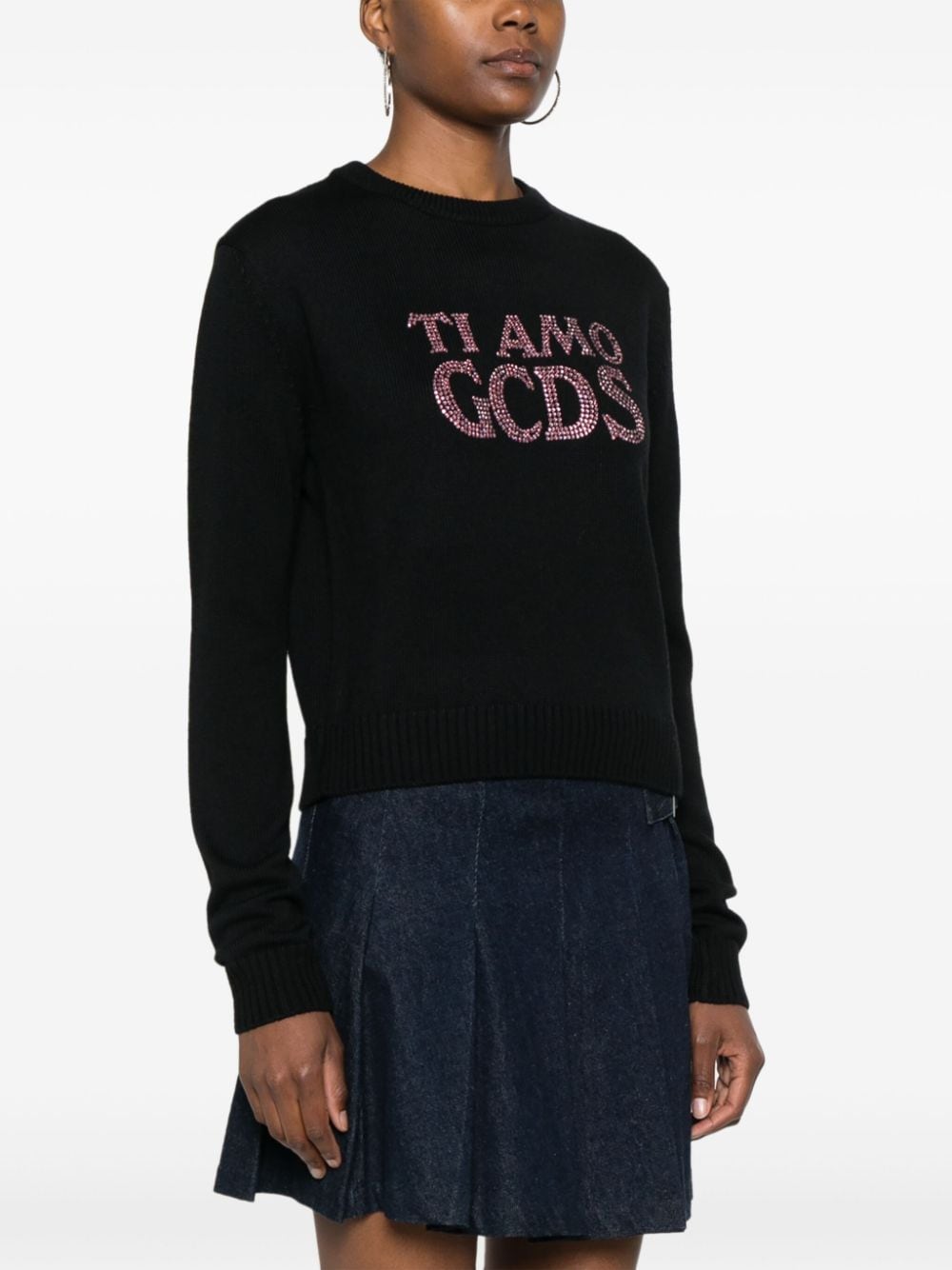 Shop Gcds Crystal-embellished Sweater In Black