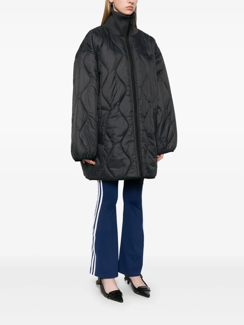 Adidas Originals Midi Puffer Coat In Grey