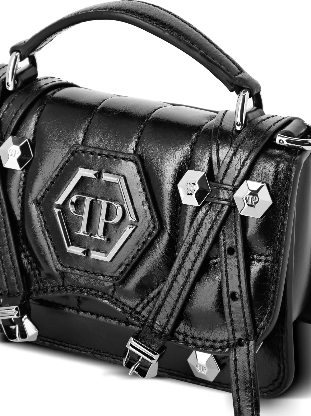PHILIPP PLEIN SMALL HEXAGON LEATHER TOTE BAG
