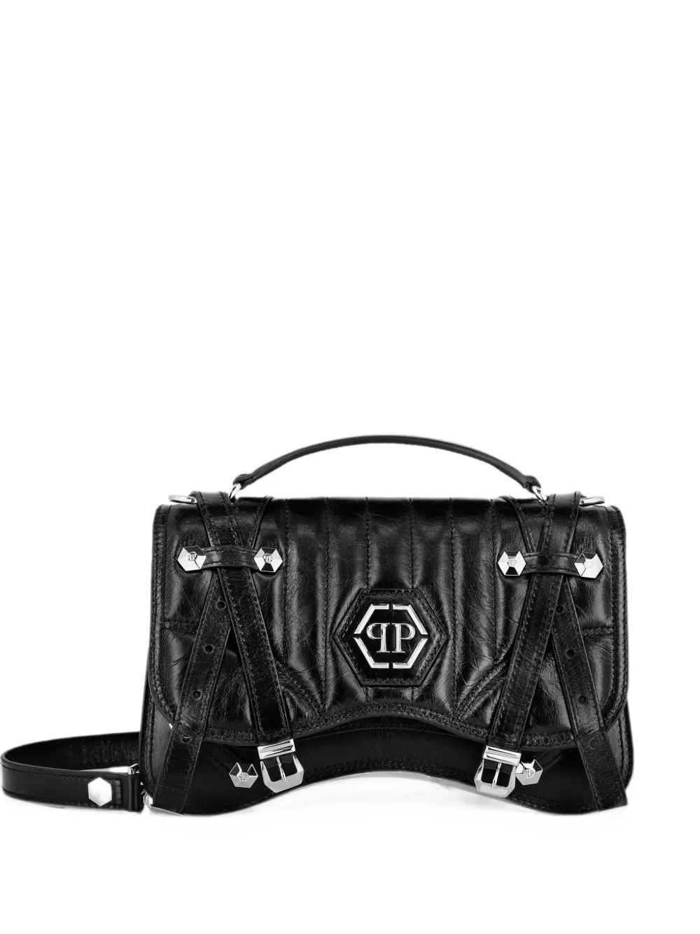 Philipp Plein leather medium Hexagon belt bag in Black