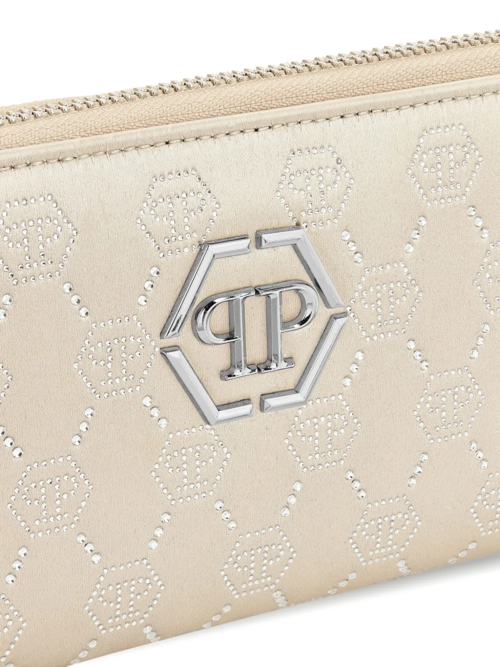 Philipp Plein Crystal-embellished Wallet In Neutrals