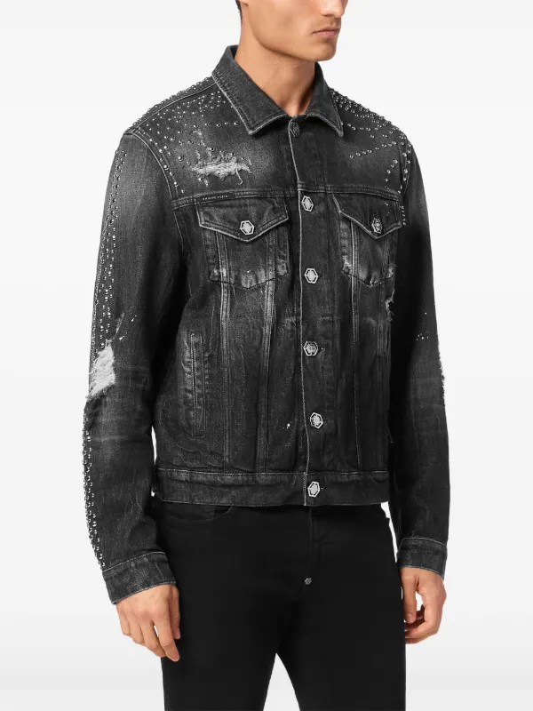 Philipp Plein Jeansjacke Mit Nieten Grau FARFETCH DE
