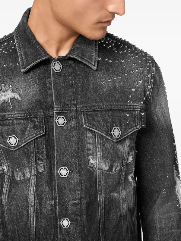 Philipp Plein stud-embellished Denim Jacket | Grey | FARFETCH