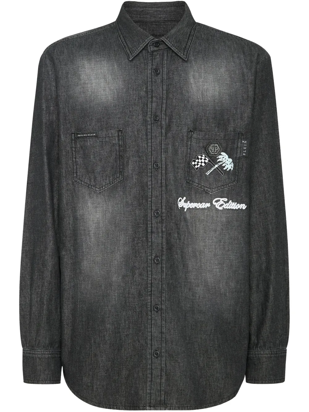 Philipp Plein Cars Racing denim overhemd Zwart