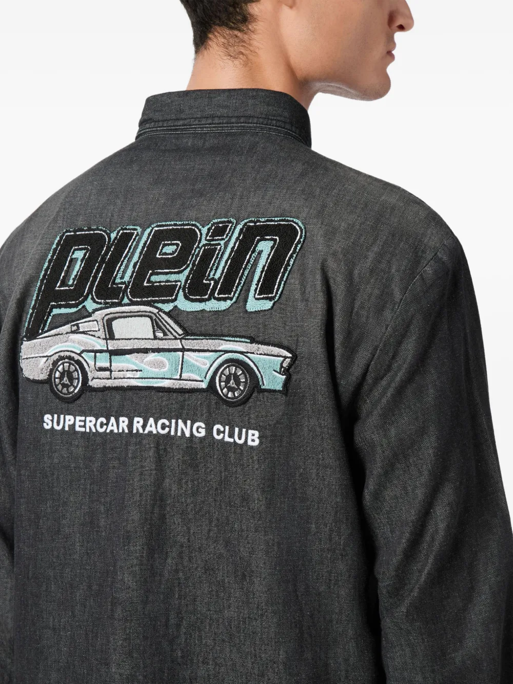 Philipp Plein Cars Racing denim overhemd Zwart