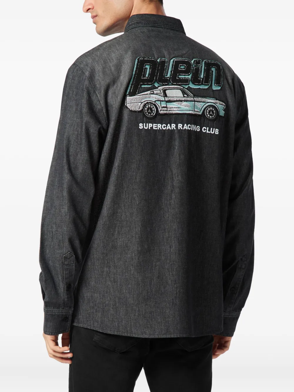 Philipp Plein Cars Racing denim overhemd Zwart