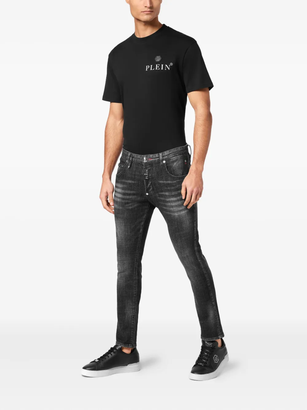 Philipp Plein Hexagon-appliqué jeans - Zwart