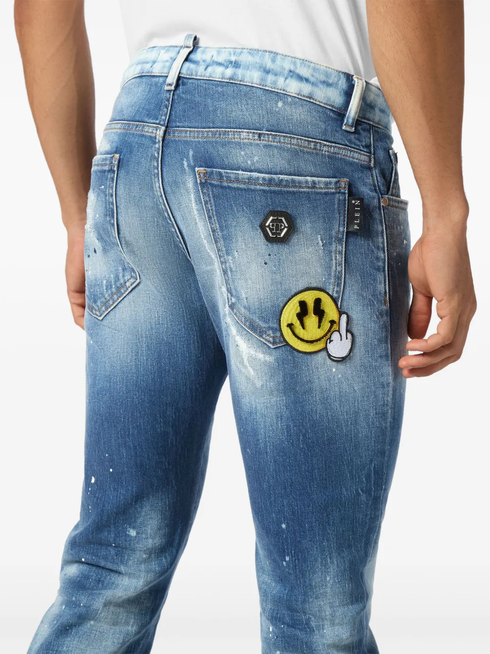 Philipp Plein Jeans met smiley applicatie Blauw