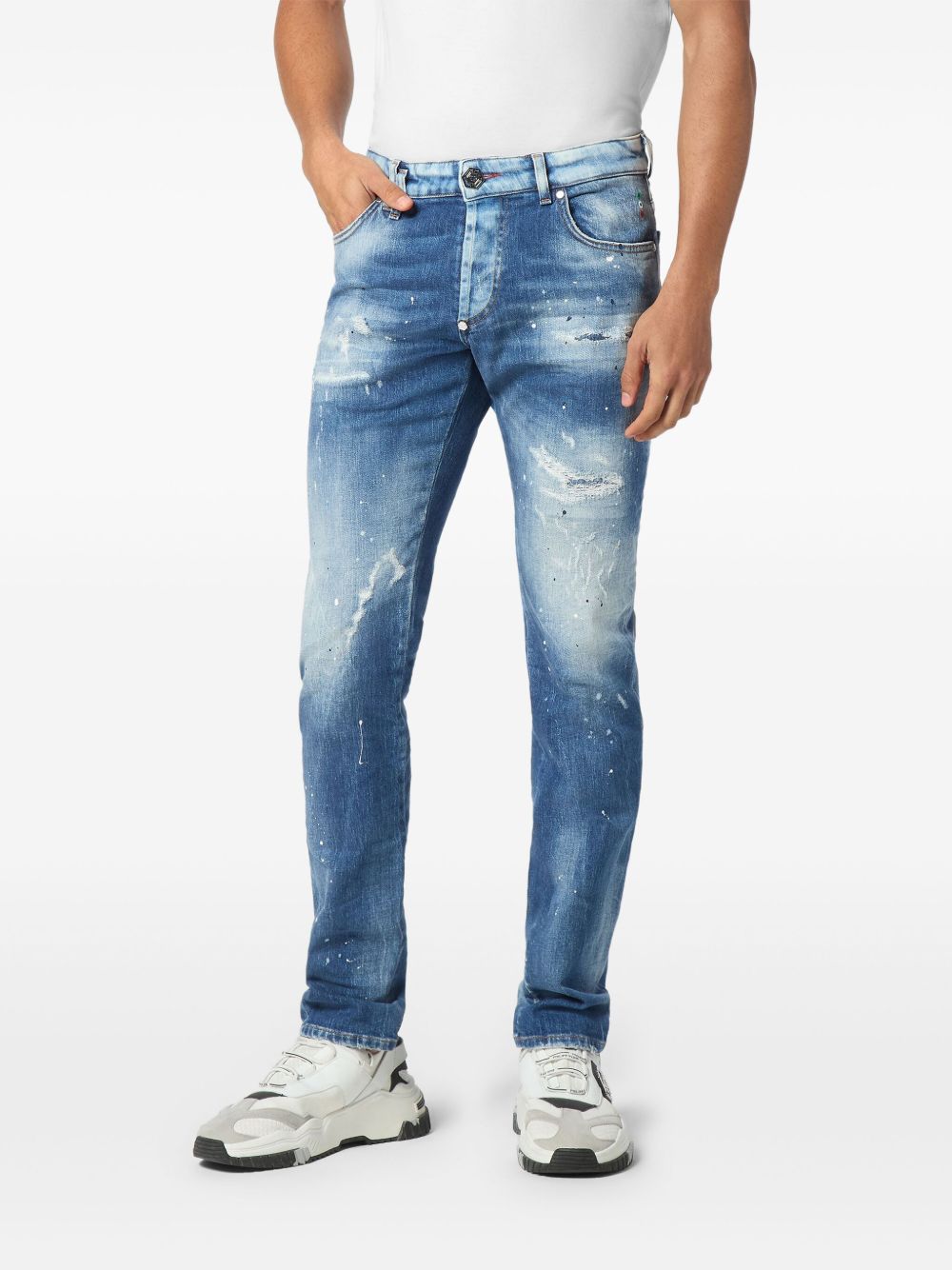 Philipp Plein Jeans met smiley applicatie - Blauw