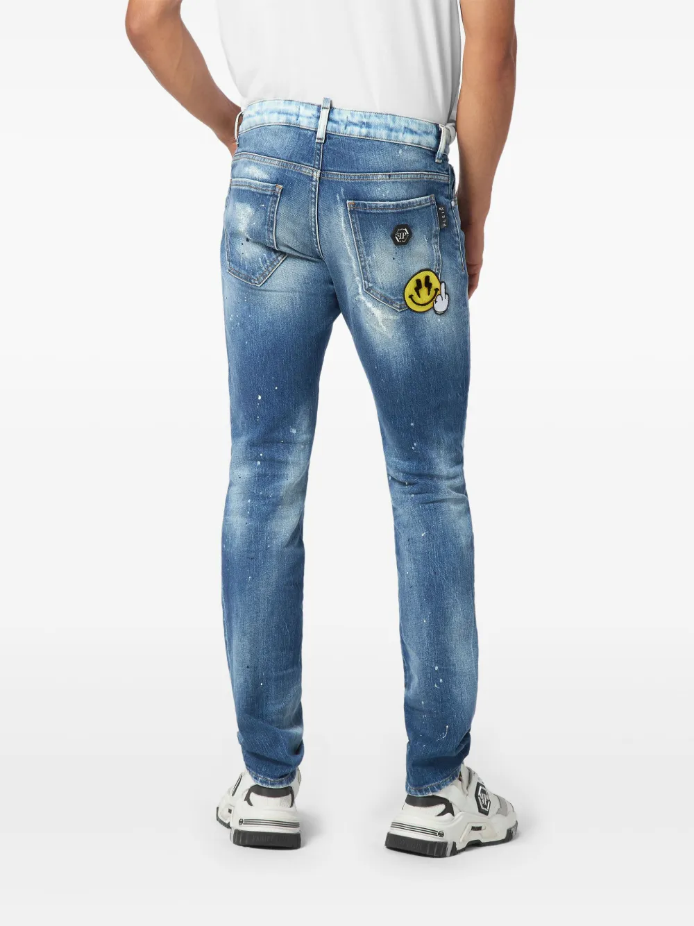 Philipp Plein Jeans met smiley applicatie Blauw