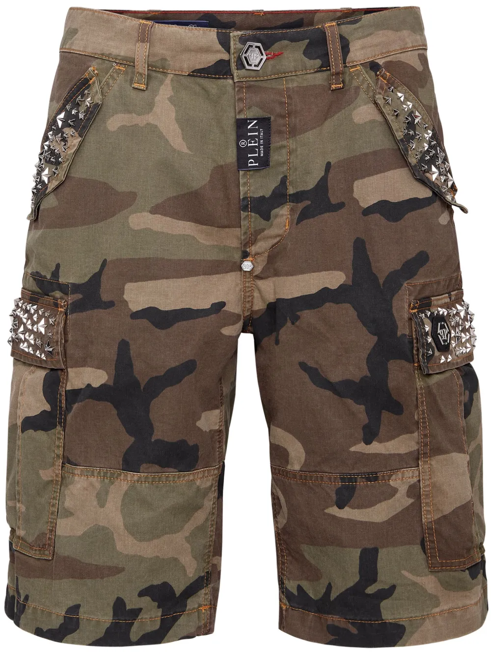 Philipp Plein Cargo shorts verfraaid met studs Bruin