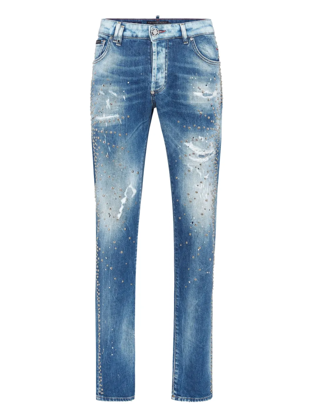 Philipp Plein studded distressed jeans Blauw