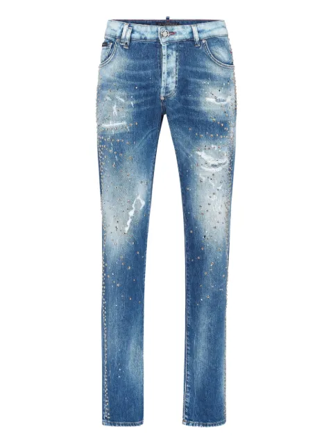 Philipp Plein jeans con efecto envejecido y apliques