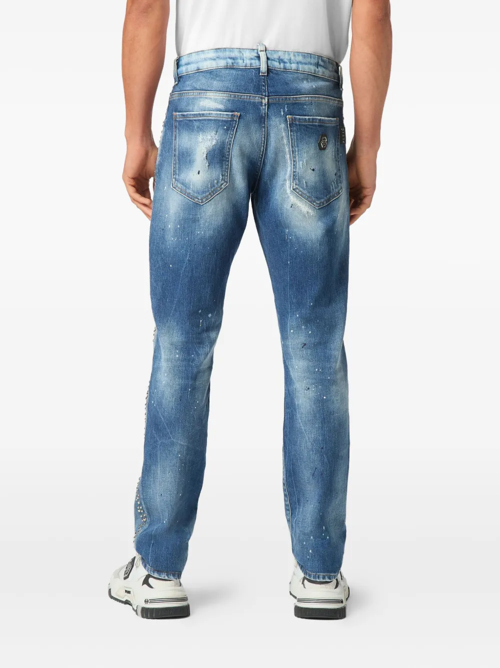 Philipp Plein studded distressed jeans Blauw