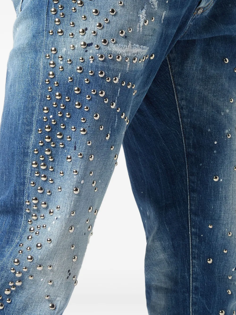 Philipp Plein studded distressed jeans Blauw