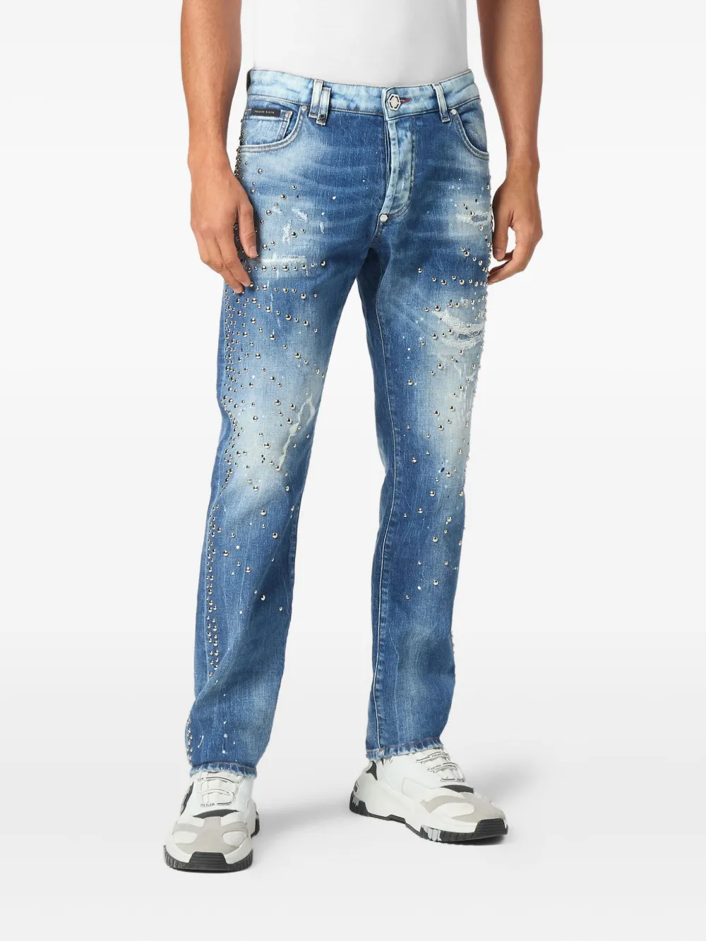 Philipp Plein studded distressed jeans Blauw