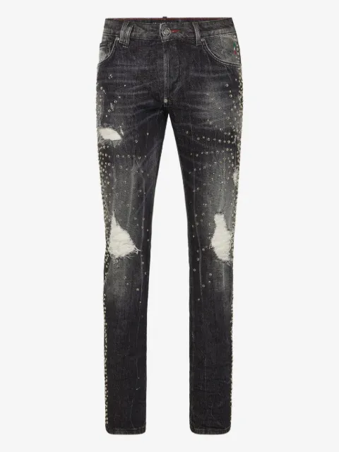 Philipp Plein vaqueros con efecto envejecido y apliques
