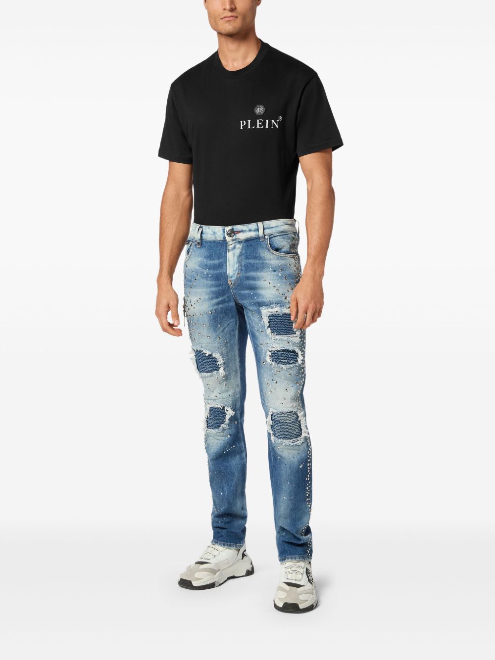 Philipp Plein Jeans verfraaid met studs - Blauw