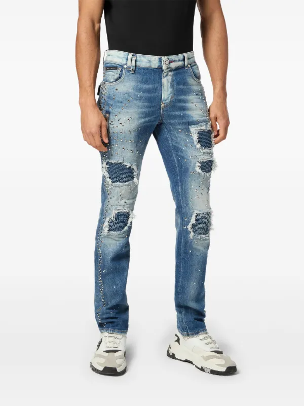 Philipp Plein Calça Jeans Com Tachas | Azul | FARFETCH BR