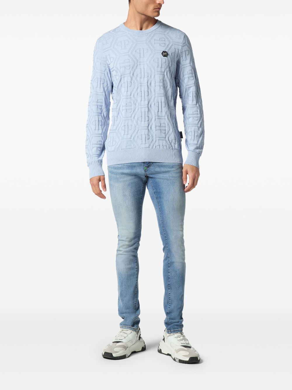 Philipp Plein monogram-jacquard jumper - Blauw