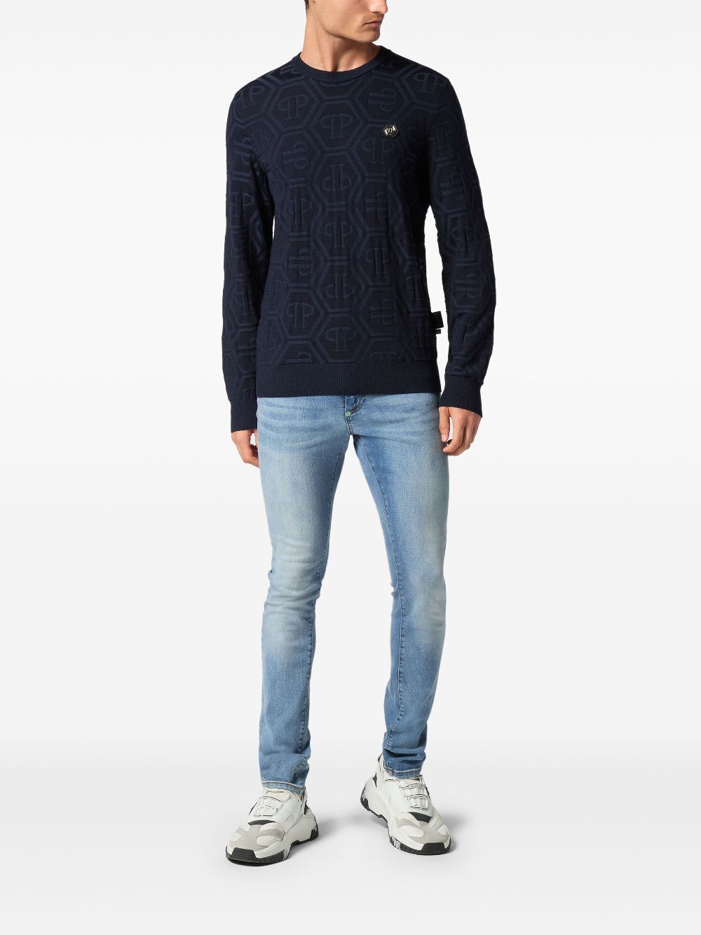 Philipp Plein monogram-jacquard sweater - Blauw