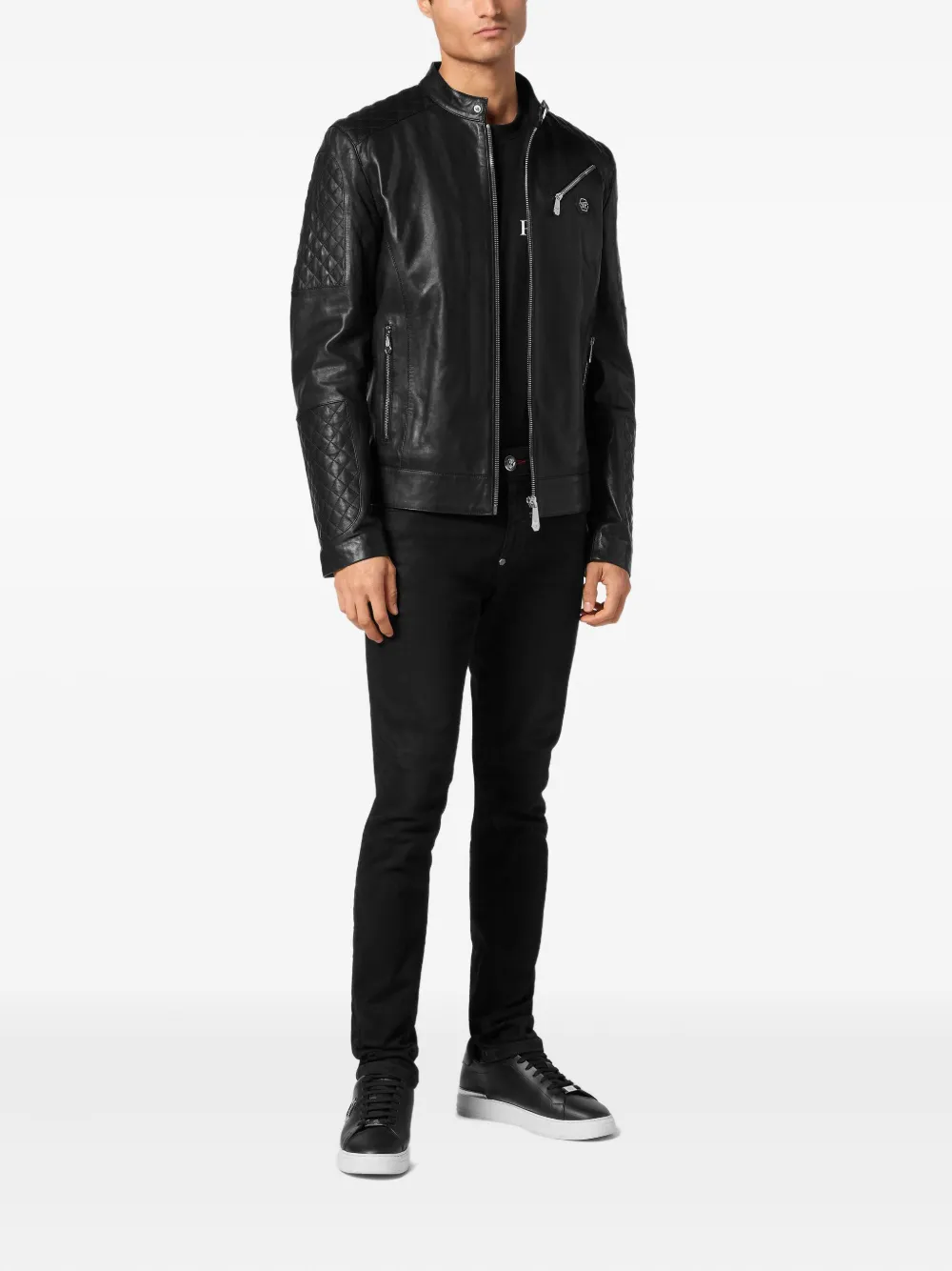 Philipp Plein padded leather bomber jacket - Zwart