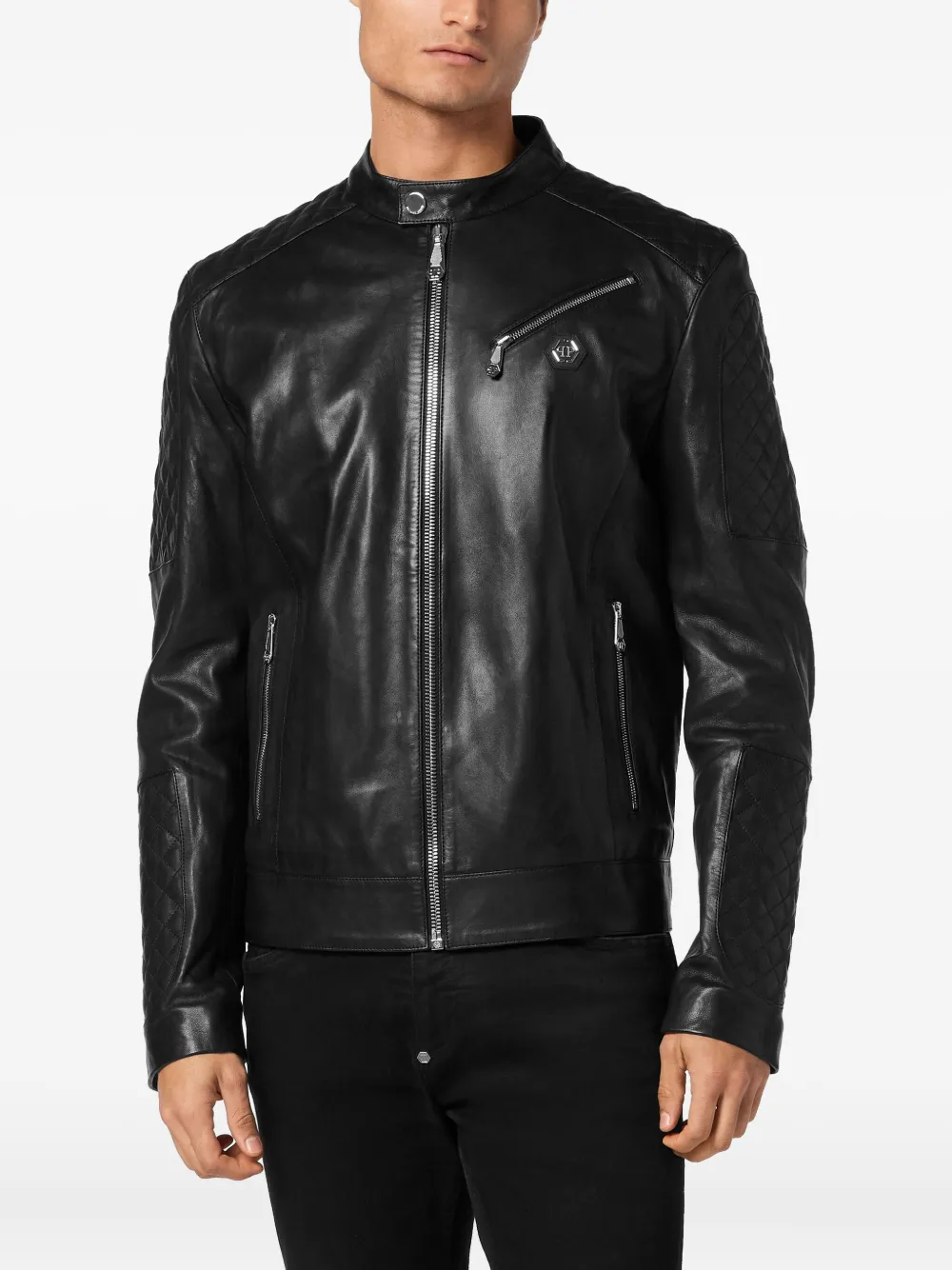 Philipp Plein Leren bomberjack Zwart