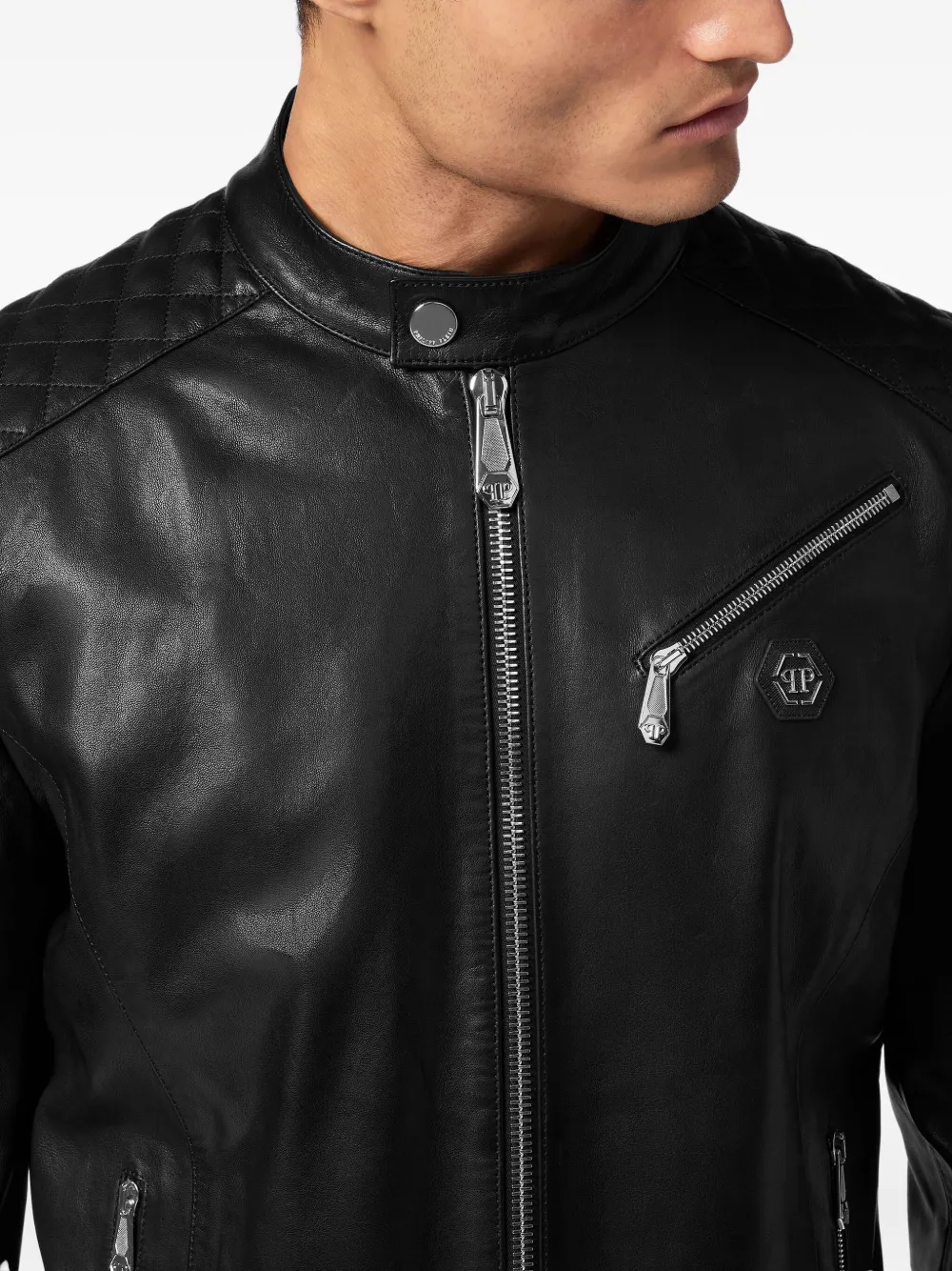 Philipp Plein Leren bomberjack Zwart