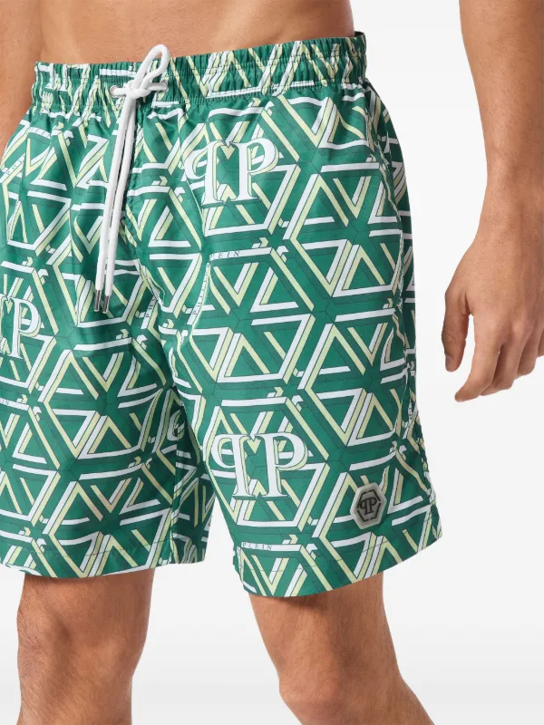 Short De Bain Homme Philipp Plein - Taille L, Couleur Blanc, En Polyamide, Neuf Avec étiquettes