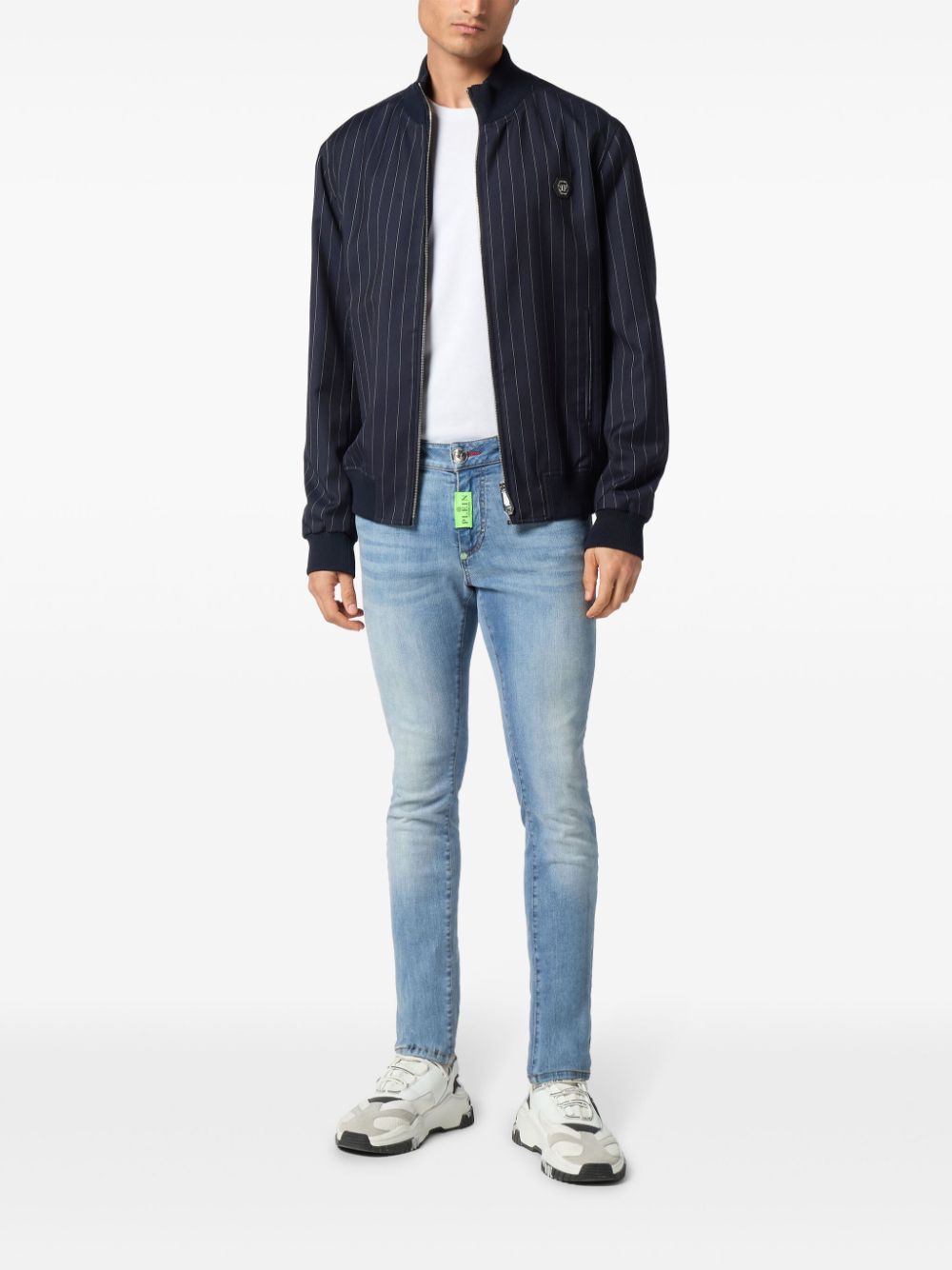 Philipp Plein pinstriped bomber jacket - Blauw