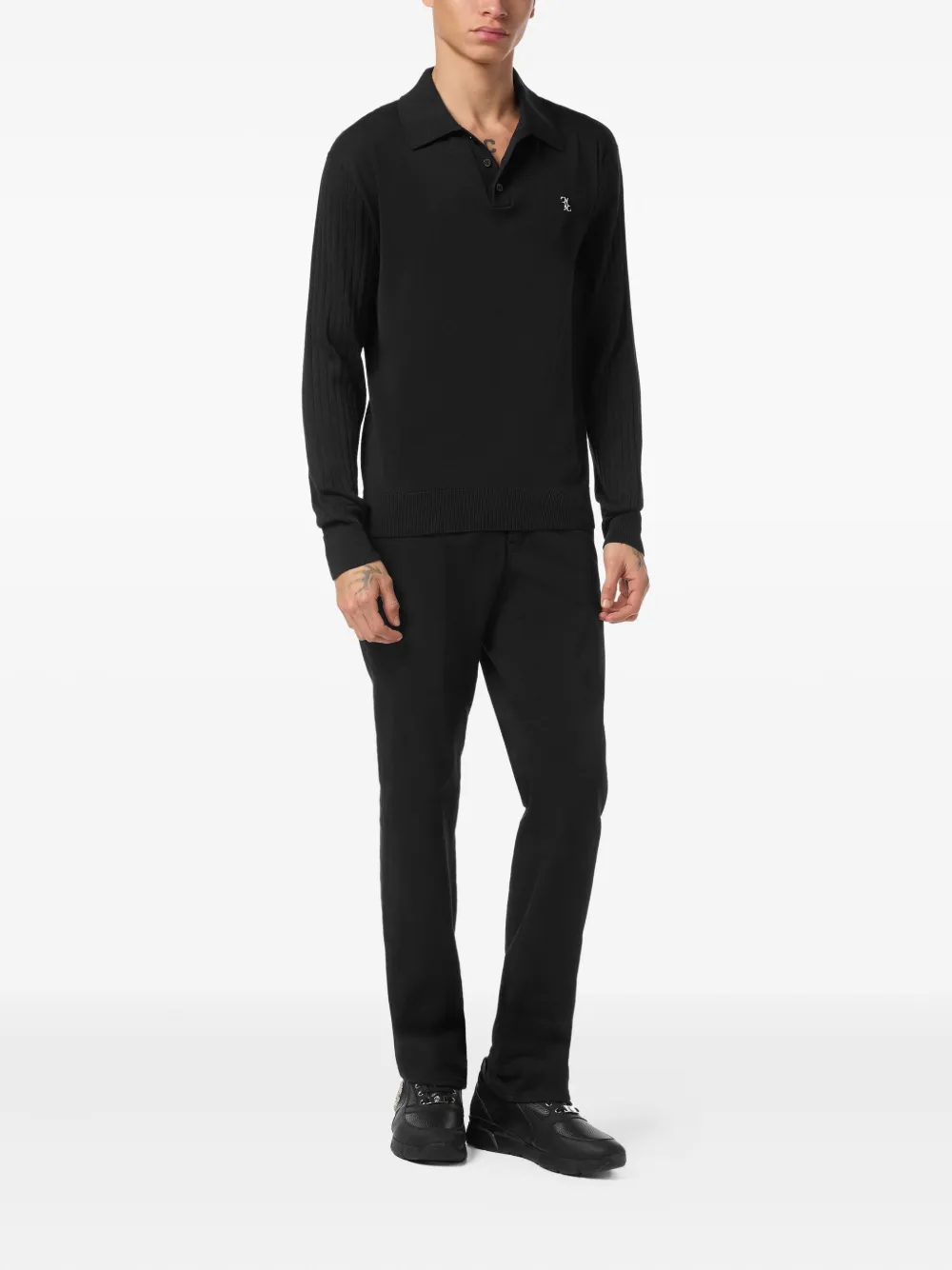 Billionaire Geribbeld poloshirt met lange mouwen - Zwart